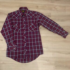 Bar-M Rancher button down plaid red/blue Men's shirt with pearl snaps